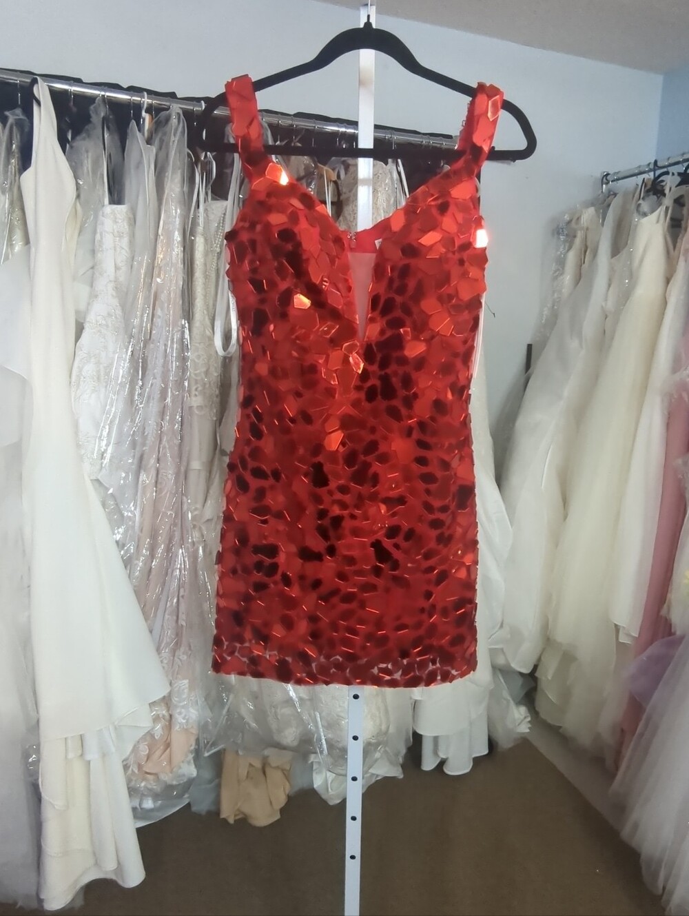 Sophia Thomas Size 6 Red Mirror Sequin Mini Dress NWT - Picture 2 of 4